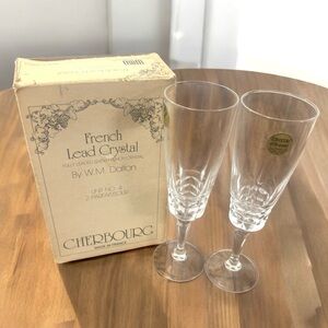 Set of 2 MCM French Lead Crystal Champagne Flutes Parfait NOS France Luxury